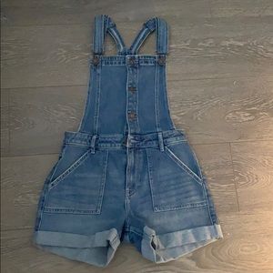 High Rise Mom Short Overalls